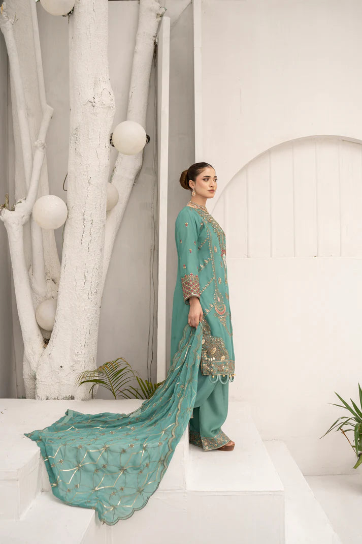 Sea Mist - ADORABLE CHIFFON EMBROIDERED 3PC