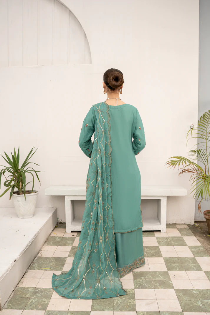 Sea Mist - ADORABLE CHIFFON EMBROIDERED 3PC