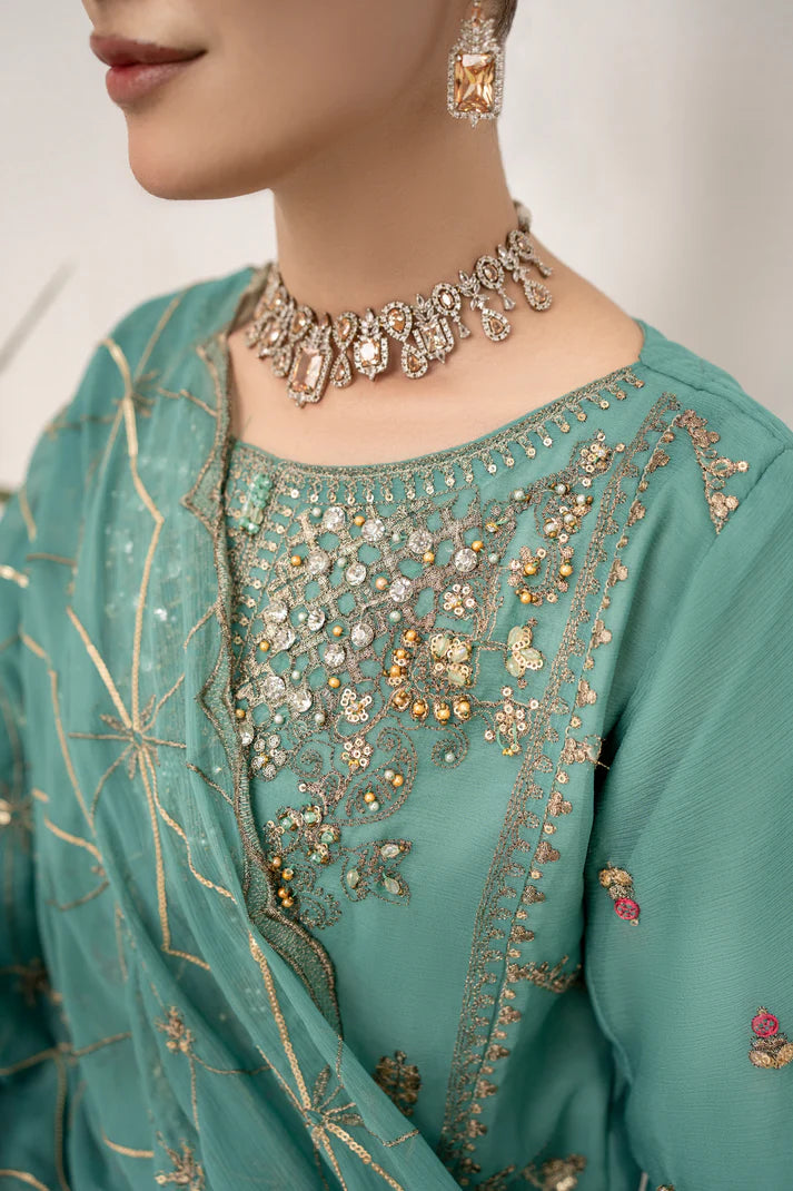Sea Mist - ADORABLE CHIFFON EMBROIDERED 3PC