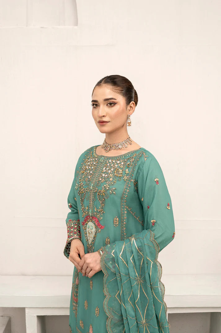 Sea Mist - ADORABLE CHIFFON EMBROIDERED 3PC