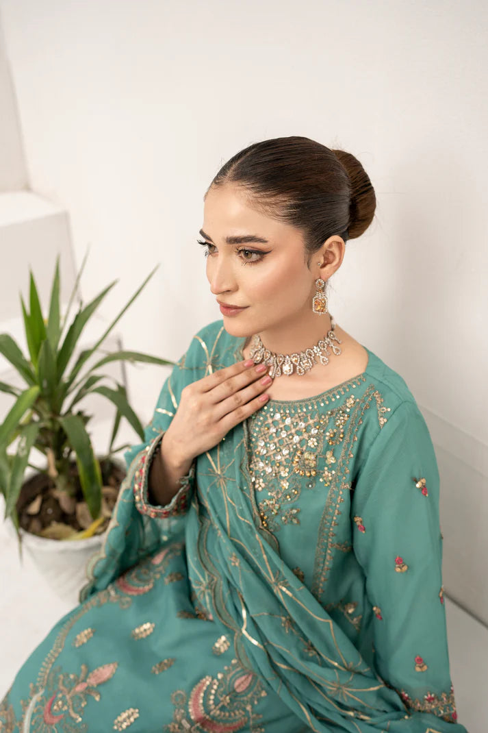 Sea Mist - ADORABLE CHIFFON EMBROIDERED 3PC
